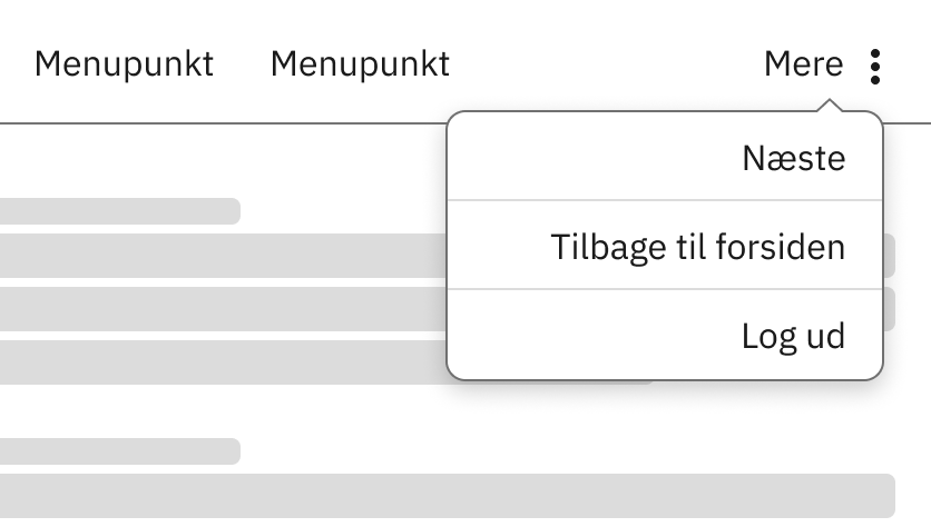 Eksempel på, at overflow-menuer ikke skal anvendes til vigtige funktioner